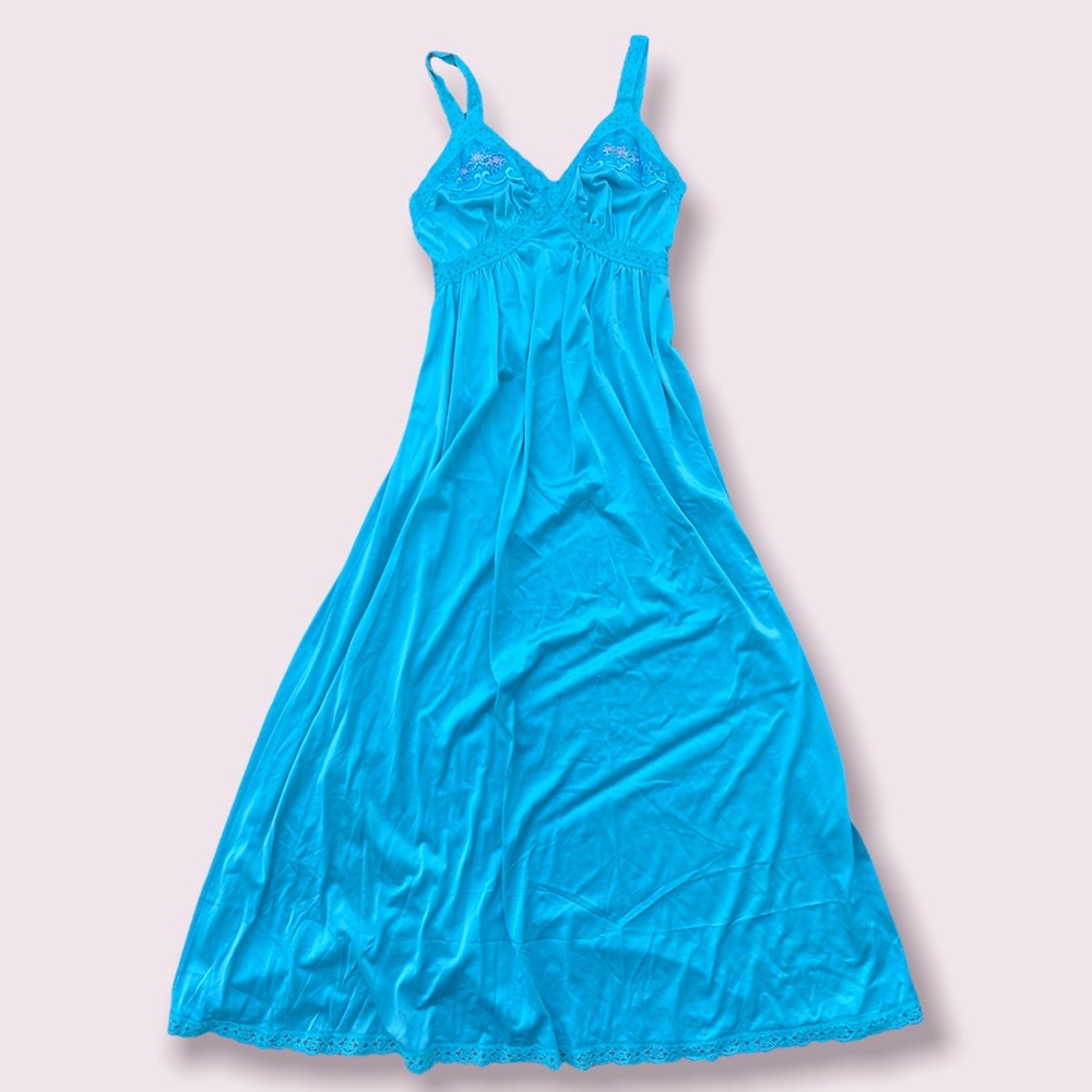 Vintage blue Shadowline Satin Nylon Nightgown Slip